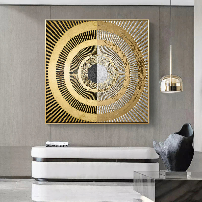 Black Golden Abstract Symmetry Wall Art Fine Art Canvas Prints Square Format Pictures For Loft Apartment Living Room Modern Luxury Interior Decor