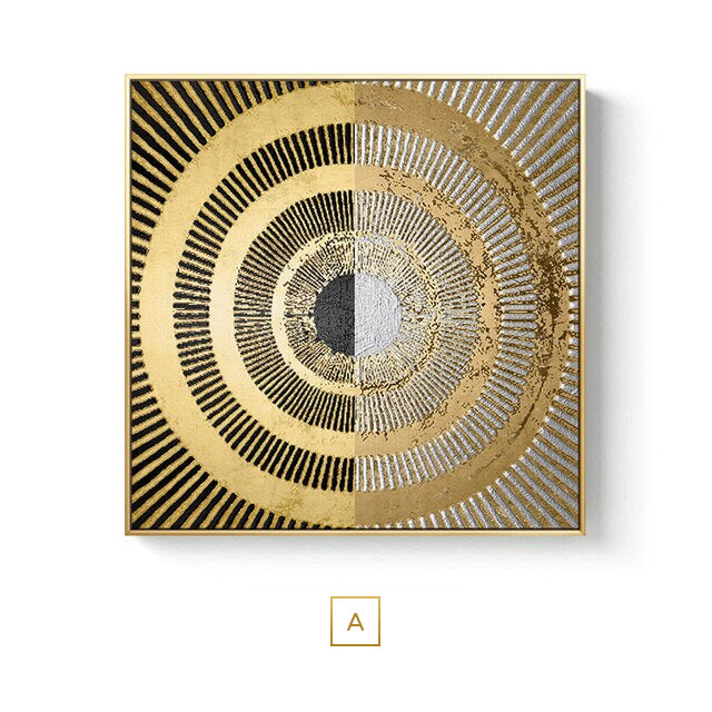 Black Golden Abstract Symmetry Wall Art Fine Art Canvas Prints Square Format Pictures For Loft Apartment Living Room Modern Luxury Interior Decor