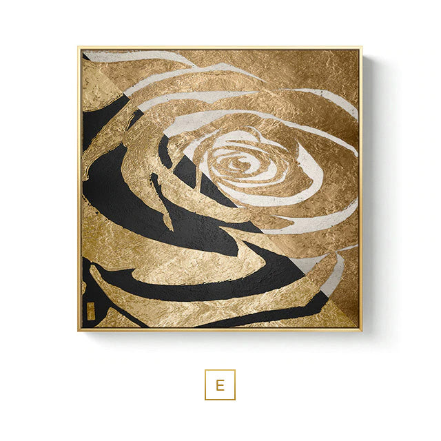 Black Golden Abstract Symmetry Wall Art Fine Art Canvas Prints Square Format Pictures For Loft Apartment Living Room Modern Luxury Interior Decor