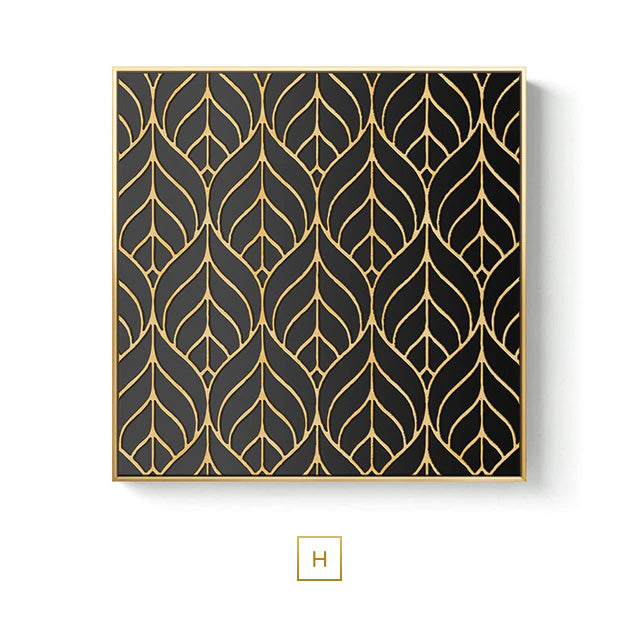 Black Golden Abstract Symmetry Wall Art Fine Art Canvas Prints Square Format Pictures For Loft Apartment Living Room Modern Luxury Interior Decor