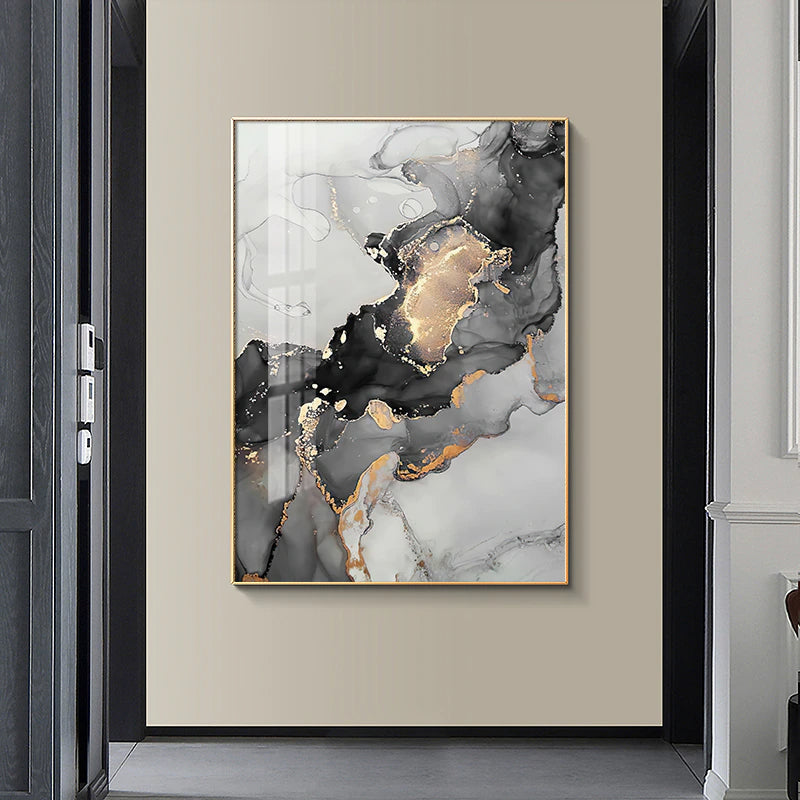 Black Golden Marble Print Wall Art Fine Art Canvas Poster Modern Abstract Pictures For Luxury Apartment Living Room Bedroom Home Office Interior Decor