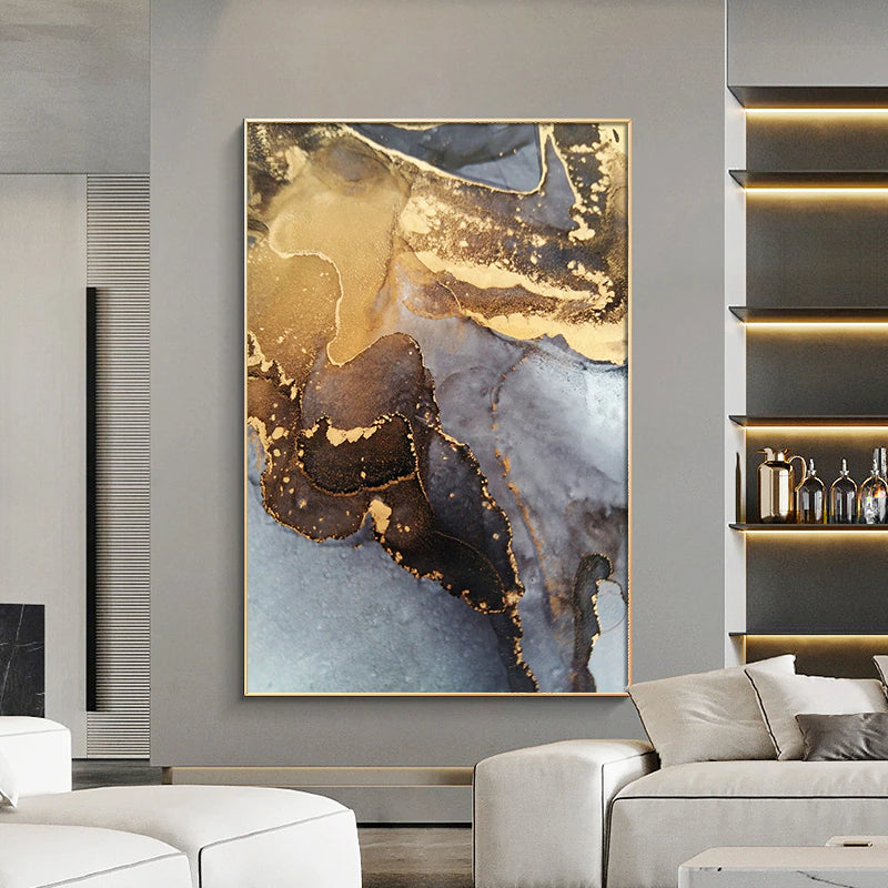 Black Golden Marble Print Wall Art Fine Art Canvas Poster Modern Abstract Pictures For Luxury Apartment Living Room Bedroom Home Office Interior Decor