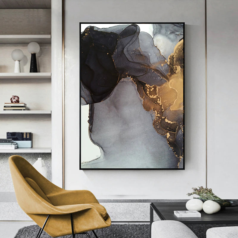 Black Golden Marble Print Wall Art Fine Art Canvas Poster Modern Abstract Pictures For Luxury Apartment Living Room Bedroom Home Office Interior Decor