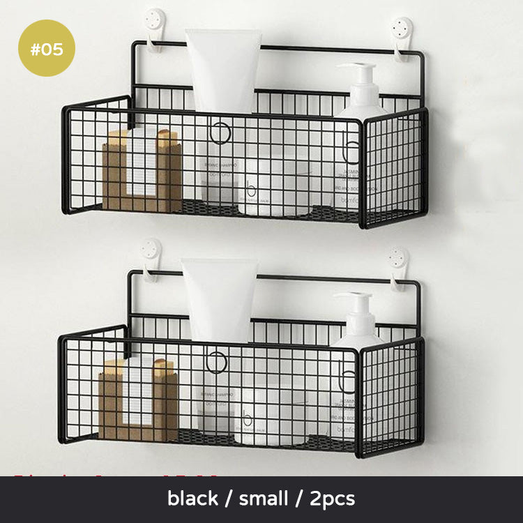 Black White Bathroom Racking Shelving For Shampoos Lotions Toiletries Cosmetics Storage Solution For Washroom No Drill Wall Mounted