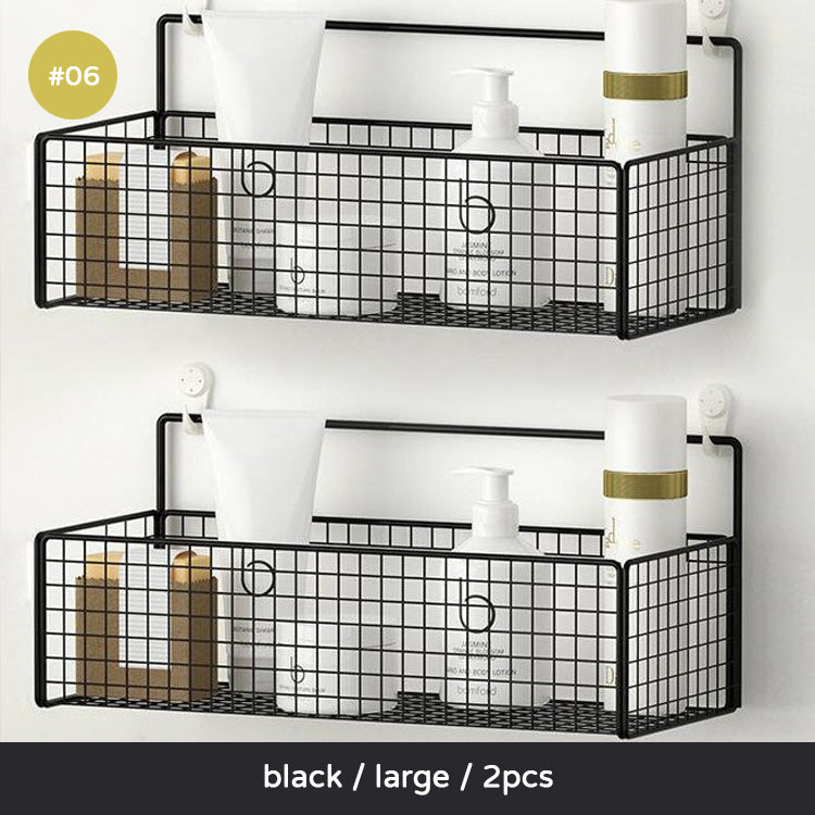 Black White Bathroom Racking Shelving For Shampoos Lotions Toiletries Cosmetics Storage Solution For Washroom No Drill Wall Mounted