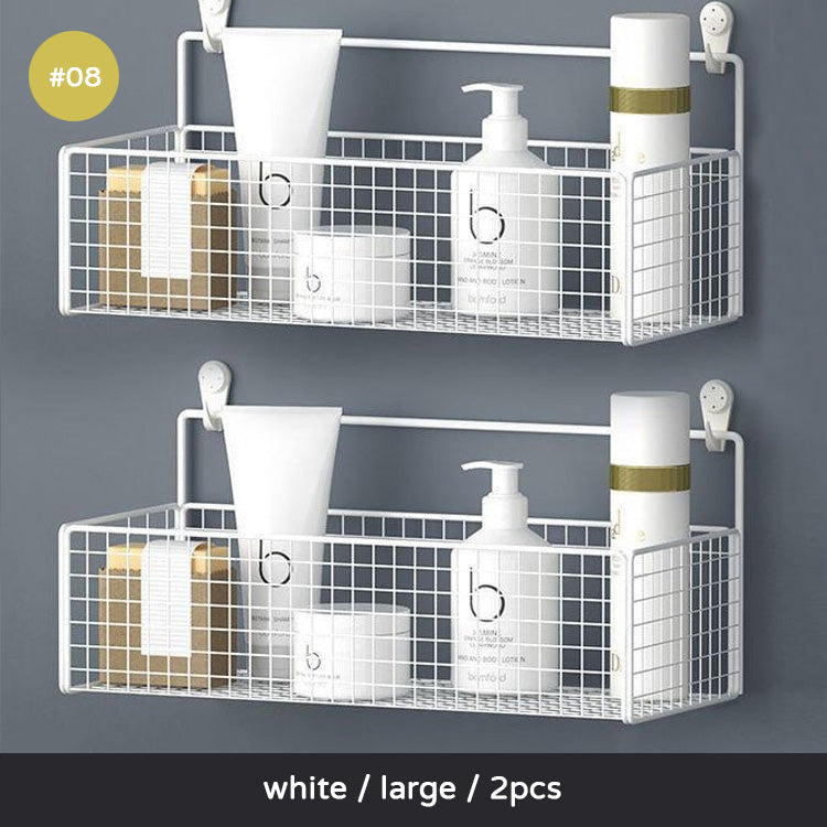 Black White Bathroom Racking Shelving For Shampoos Lotions Toiletries Cosmetics Storage Solution For Washroom No Drill Wall Mounted