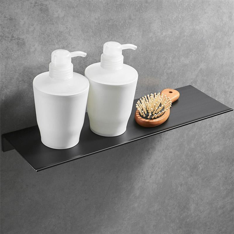 Black White Space Aluminum Bathroom Shelf For Cosmetics Shampoo Modern Minimalist Design Wall Mounted No Drilling Shelf For Washroom