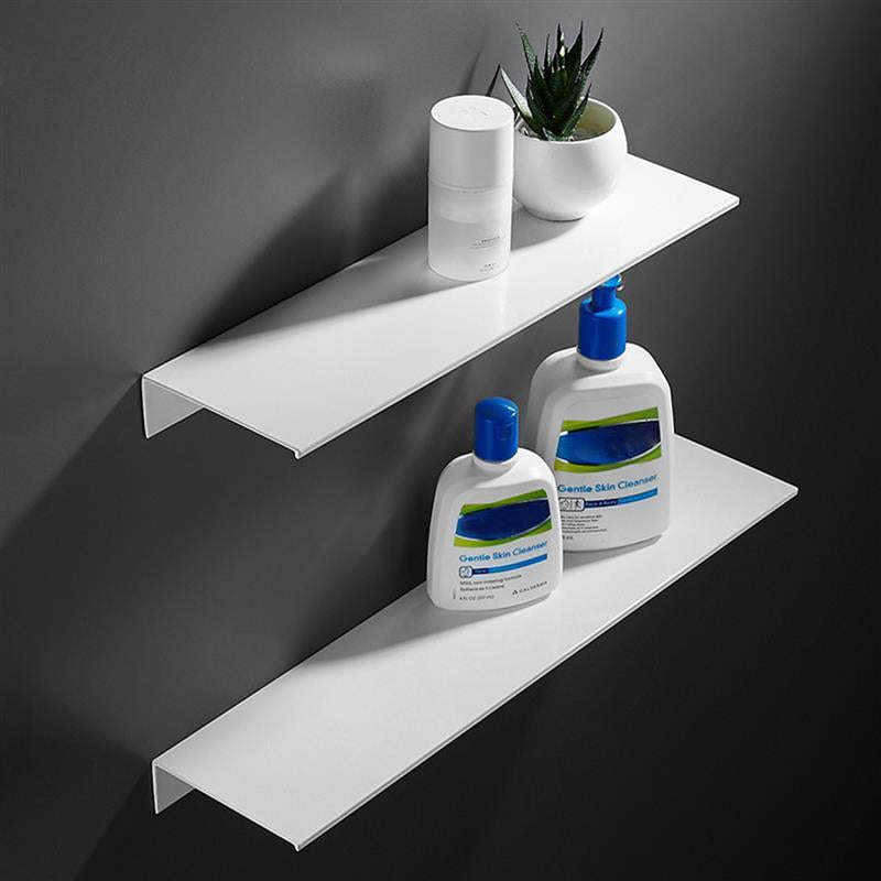 Black White Space Aluminum Bathroom Shelf For Cosmetics Shampoo Modern Minimalist Design Wall Mounted No Drilling Shelf For Washroom