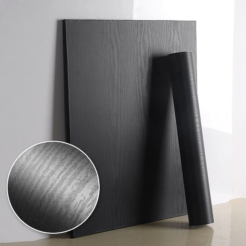 Black Wood Self Adhesive PVC Vinyl Surface Covering Wood Effect Wallpaper Roll Wrap For Covering Furniture Drawers Desktop Worktop Cabinets Wardrobe etc
