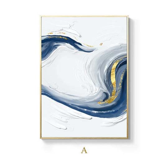 Blue White Golden Ice River Flowing Minimalist Wall Art Fine Art Canvas Prints Abstract Pictures For Above The Sofa Modern Living Room Home Art Decor