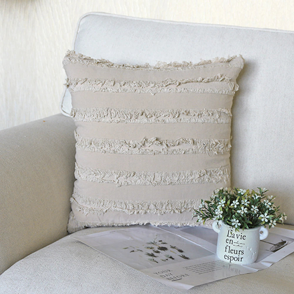 Boho Throw Cushion Cover Neutral Colors Farmhouse Macrame Tassel Cushion Pillow Case Jacquard Cotton Stripe Sofa Cushion Cover Assorted Colors