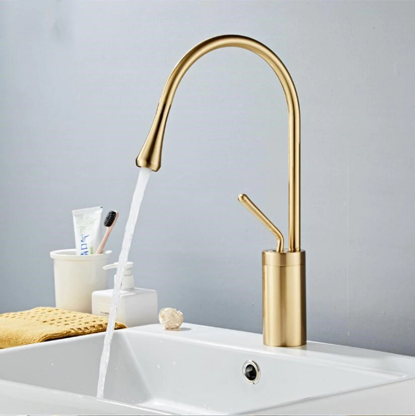 Brass Mixer Tap For Bathroom Basin Modern Contemporary Design Single Lever 360 Degree Rotation Spout For Kitchen Or Bathroom