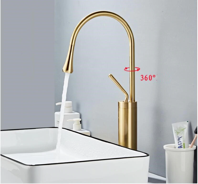 Brass Mixer Tap For Bathroom Basin Modern Contemporary Design Single Lever 360 Degree Rotation Spout For Kitchen Or Bathroom