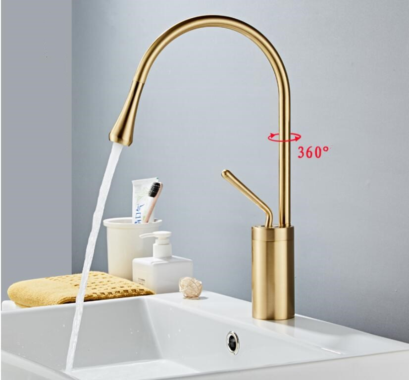 Brass Mixer Tap For Bathroom Basin Modern Contemporary Design Single Lever 360 Degree Rotation Spout For Kitchen Or Bathroom