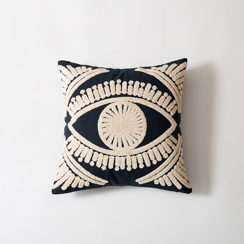 Bright Eye Ivory Navy Cushion Cover 45x45cm Pillow Case For Sofa Cushions Embroidered Cotton Covers For Living Sofa Throw Cushions Bedroom Interior Decor