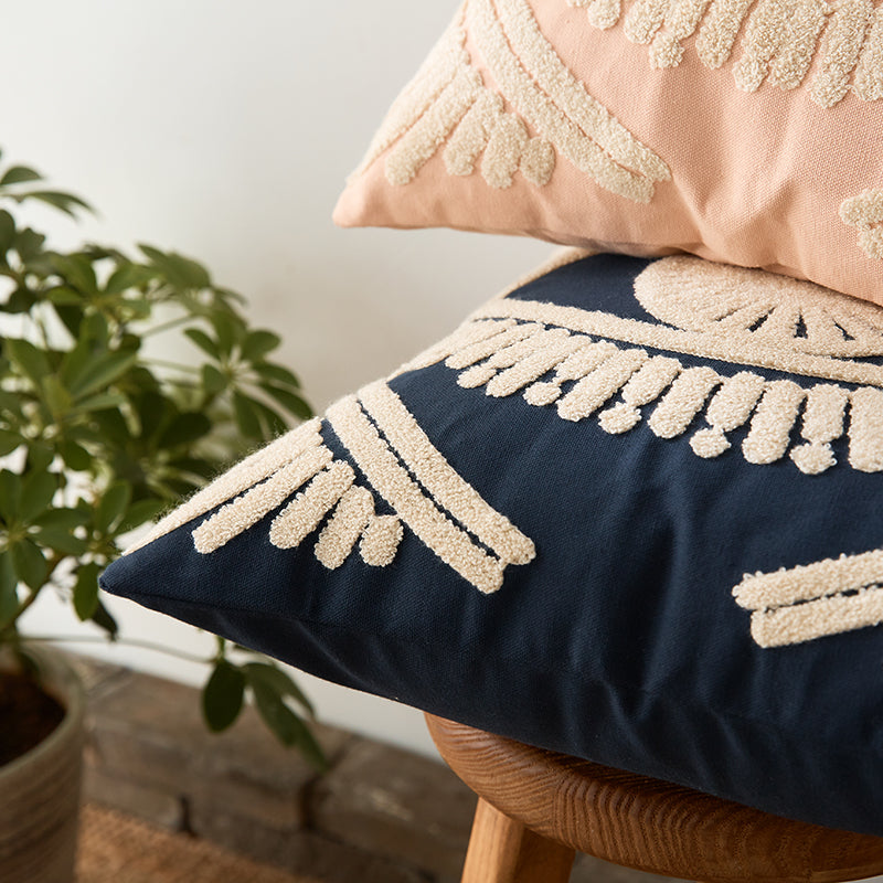 Bright Eye Ivory Navy Cushion Cover 45x45cm Pillow Case For Sofa Cushions Embroidered Cotton Covers For Living Sofa Throw Cushions Bedroom Interior Decor