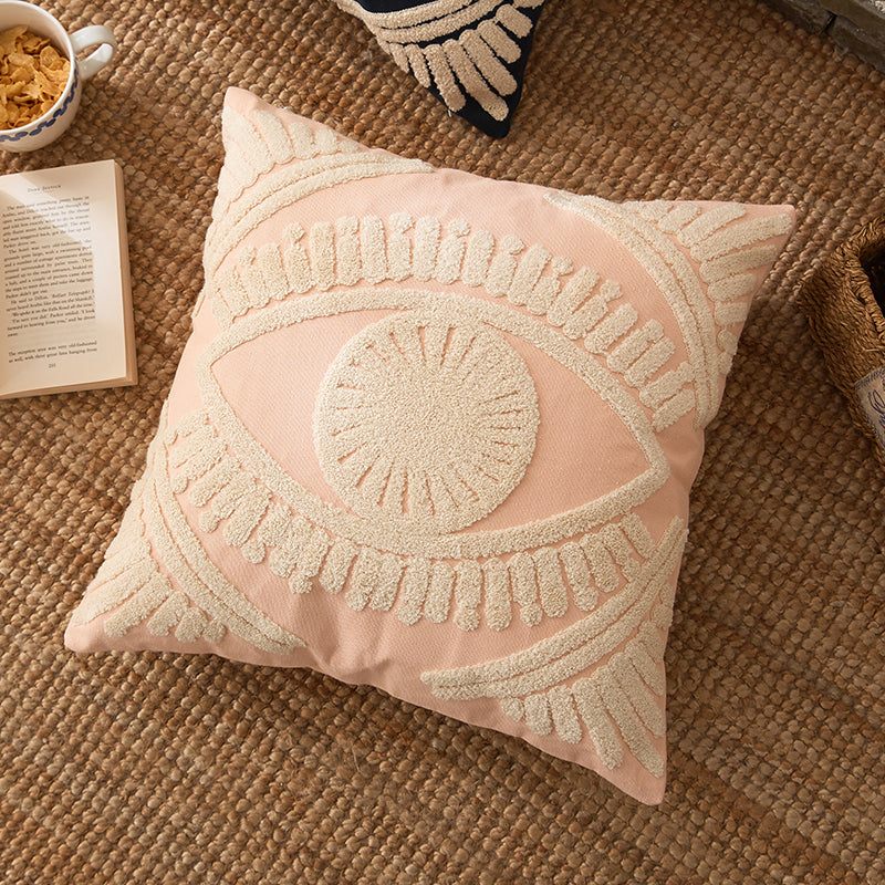 Bright Eye Ivory Navy Cushion Cover 45x45cm Pillow Case For Sofa Cushions Embroidered Cotton Covers For Living Sofa Throw Cushions Bedroom Interior Decor