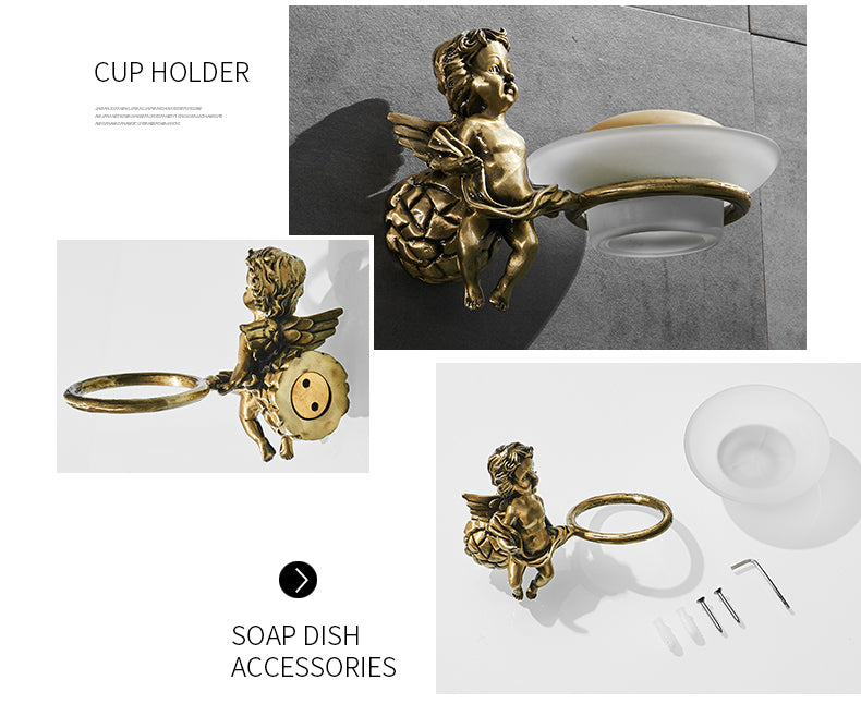 Bronze Angel Bathroom Fittings Soap Dish Robe Hook Cup Holder Toilet Paper Holder Glass Shelf Towel Bath Neo Classic Home Deco Washroom Bathroom Hardware