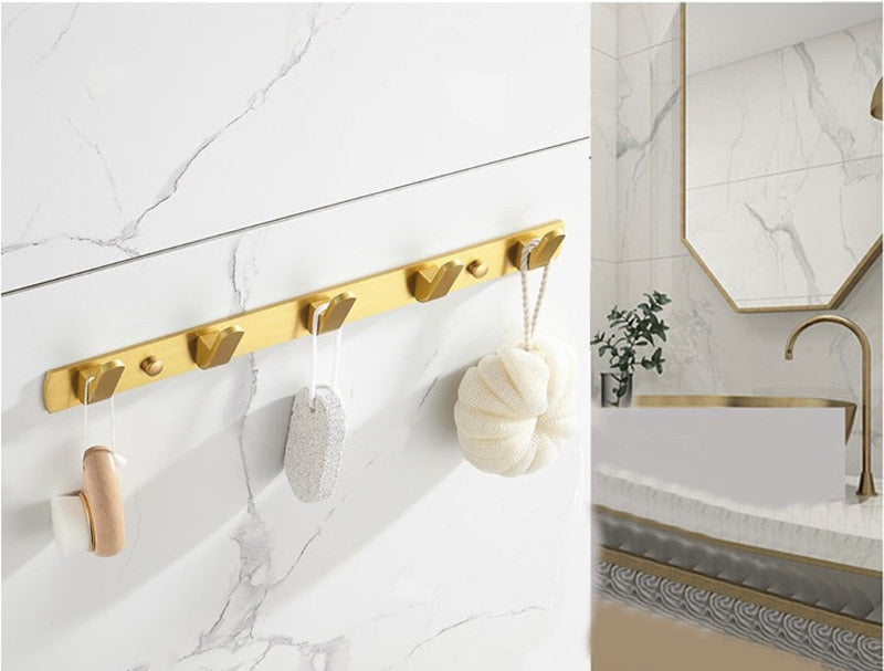 Brushed Gold Bathroom Series Modern Elegant Designer Bathroom Fittings Bathroom Shelf Shower Rack Loo Roll Holder Towel Rack For Washroom Bathroom