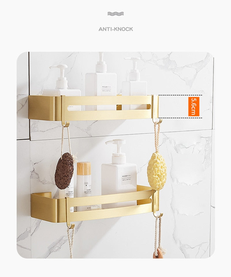 Brushed Gold Bathroom Series Modern Elegant Designer Bathroom Fittings Bathroom Shelf Shower Rack Loo Roll Holder Towel Rack For Washroom Bathroom
