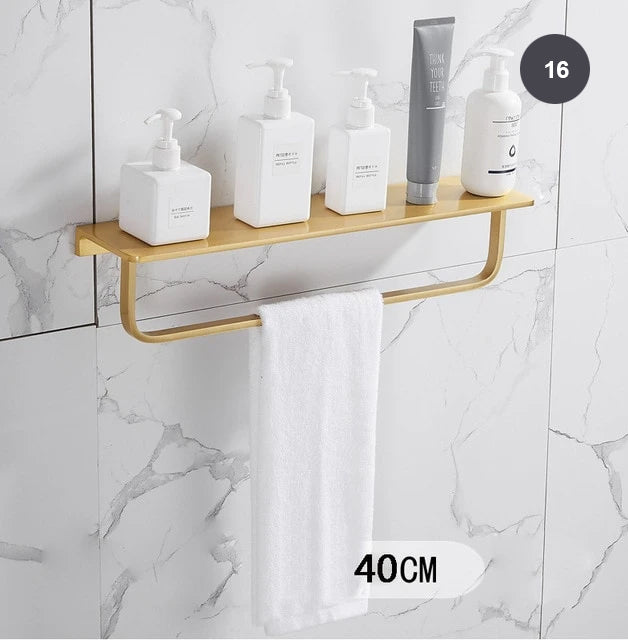 Brushed Gold Bathroom Series Modern Elegant Designer Bathroom Fittings Bathroom Shelf Shower Rack Loo Roll Holder Towel Rack For Washroom Bathroom