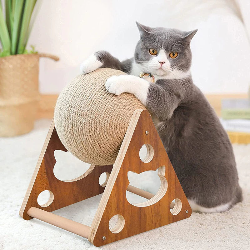 Cat Rope Ball Toy Scratcher For Cats Kittens Interactive Play Device Wooden Framed Ball Rope Gifts For Cats Playtime Amusement Scratching Pastime