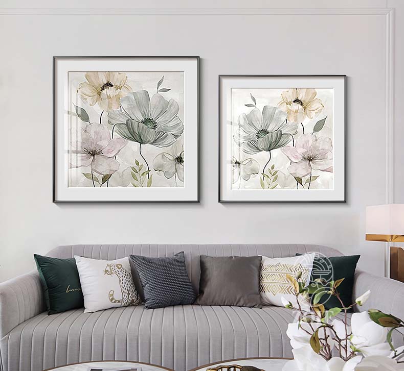 Simple Floral Arrangements Wall Art Fine Art Canvas Prints Subtle Colors Pink White Green Beige Pictures For Living Room Bedroom Home Office Interior Decor