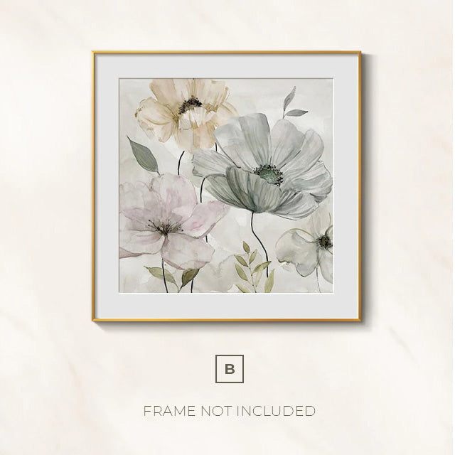 Simple Floral Arrangements Wall Art Fine Art Canvas Prints Subtle Colors Pink White Green Beige Pictures For Living Room Bedroom Home Office Interior Decor