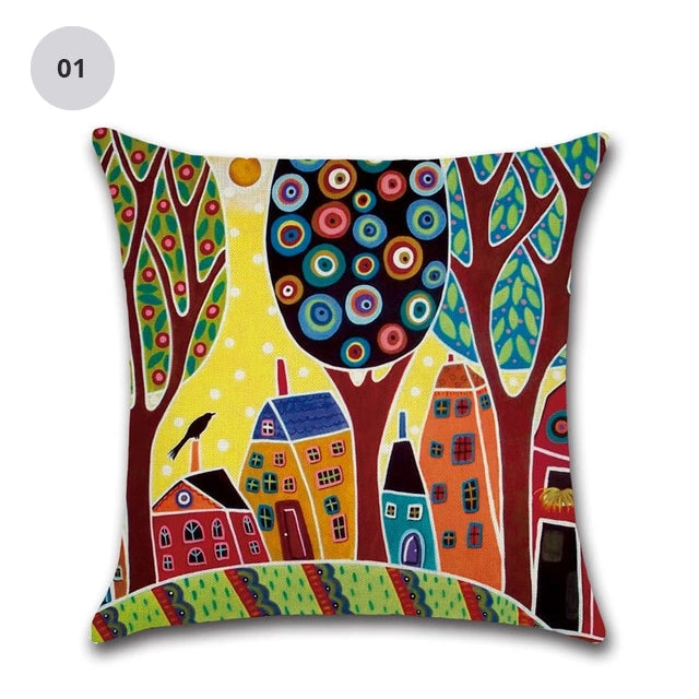 Colorful Nordic Style Abstract Cities 45x45cm Cushion Cover Hand Painted Decorative Pillow Cushion Cases For Living Room Home Decor