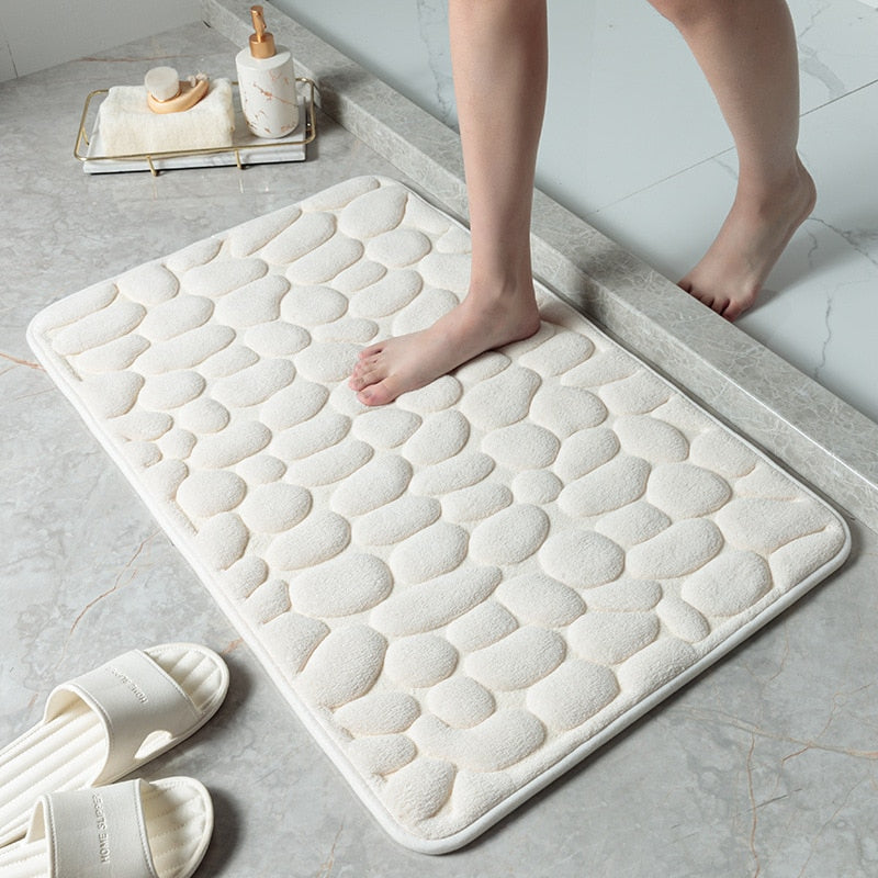 Coral Fleece Pebbles Bathroom Mat For Shower Room Washroom Memory Foam Water Absorption Non-Slip Padded Mat For Bath Room