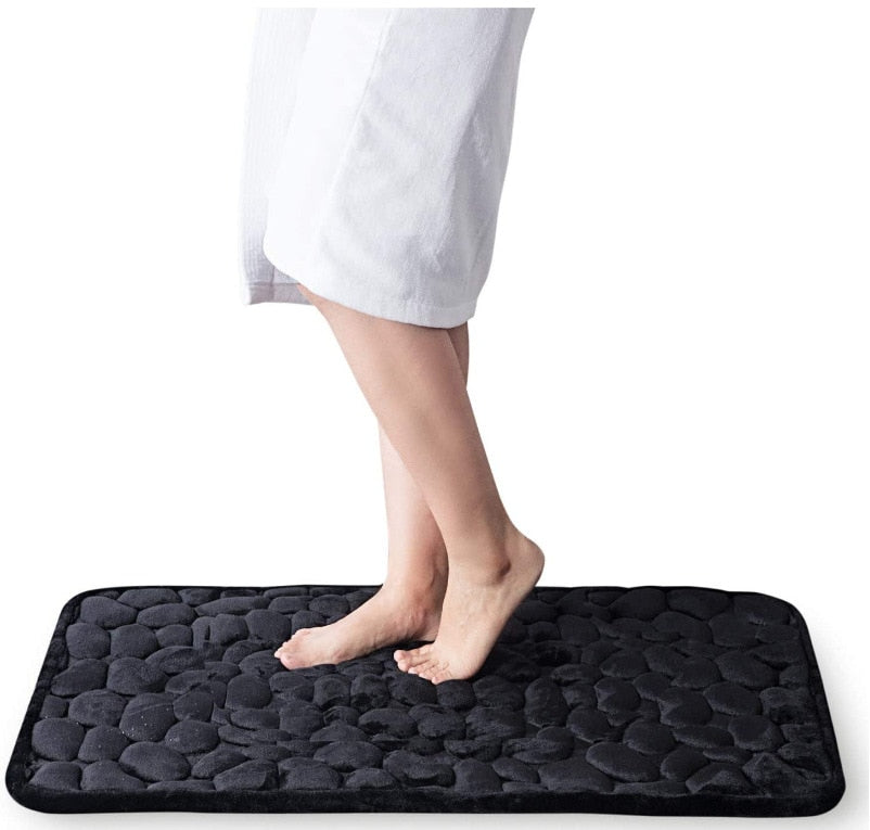 Coral Fleece Pebbles Bathroom Mat For Shower Room Washroom Memory Foam Water Absorption Non-Slip Padded Mat For Bath Room