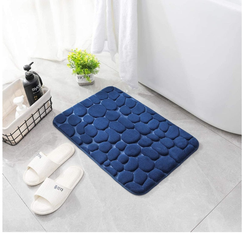 Coral Fleece Pebbles Bathroom Mat For Shower Room Washroom Memory Foam Water Absorption Non-Slip Padded Mat For Bath Room