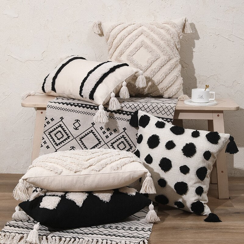 Cotton Linen Tassel Boho Cushion Cover Modern Neutral Color Pillow Cases Covers For Sofa Throw Cushions Bohemian Living Room Cushion Covers 45x45cm