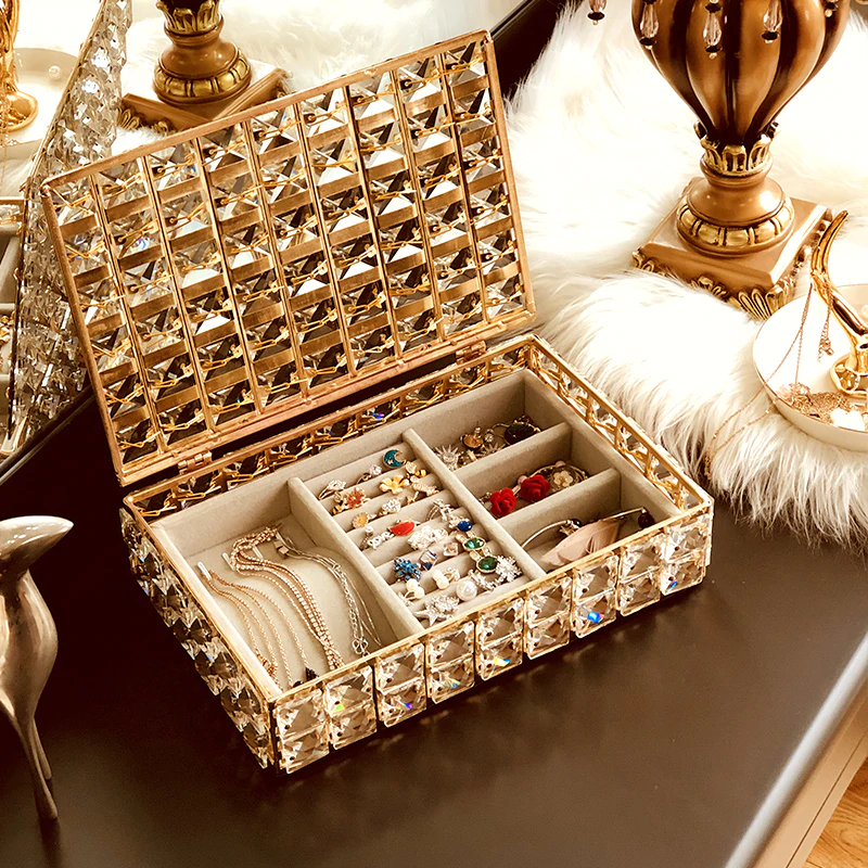 Crystal Bling Makeup Organizer Lipstick Holder Ornamental Dressing Table Jewelry Boxes Makeup Brush Pot Cosmetics Storage Box