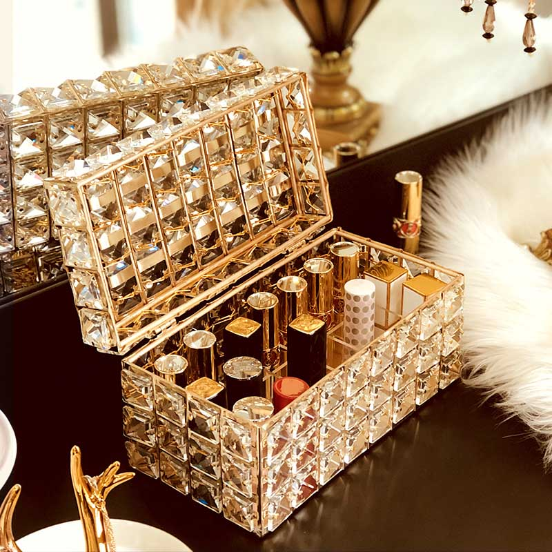 Crystal Bling Makeup Organizer Lipstick Holder Ornamental Dressing Table Jewelry Boxes Makeup Brush Pot Cosmetics Storage Box