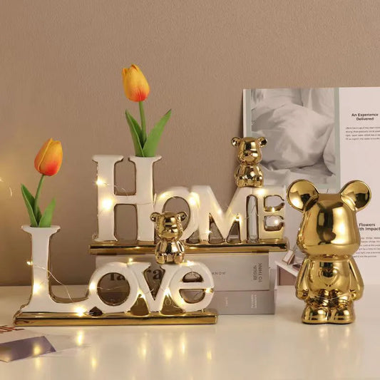 Cute Ornamental 3D Ceramic Love Bear Ornament For Living Room Coffee Table Sideboard Mantelpiece Bedroom Creative Home Decor Trends