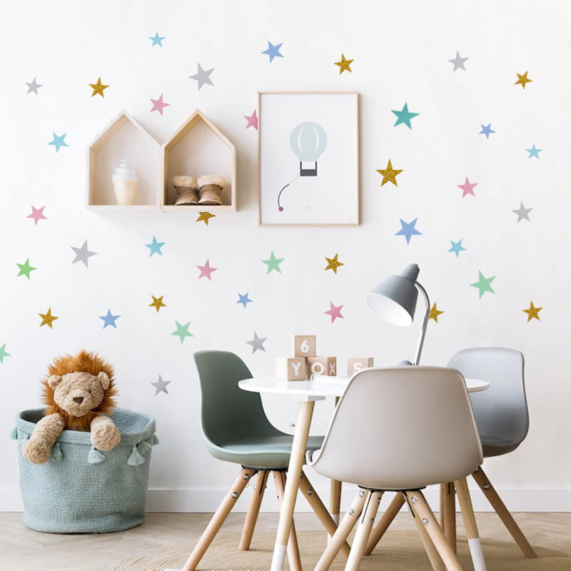 Cute Stars Wall Decals For Nursery Decor Gold Black Silver Blush Pink Star Stickers For Girls And Boys Kid's Room Wall PVC Star Decals