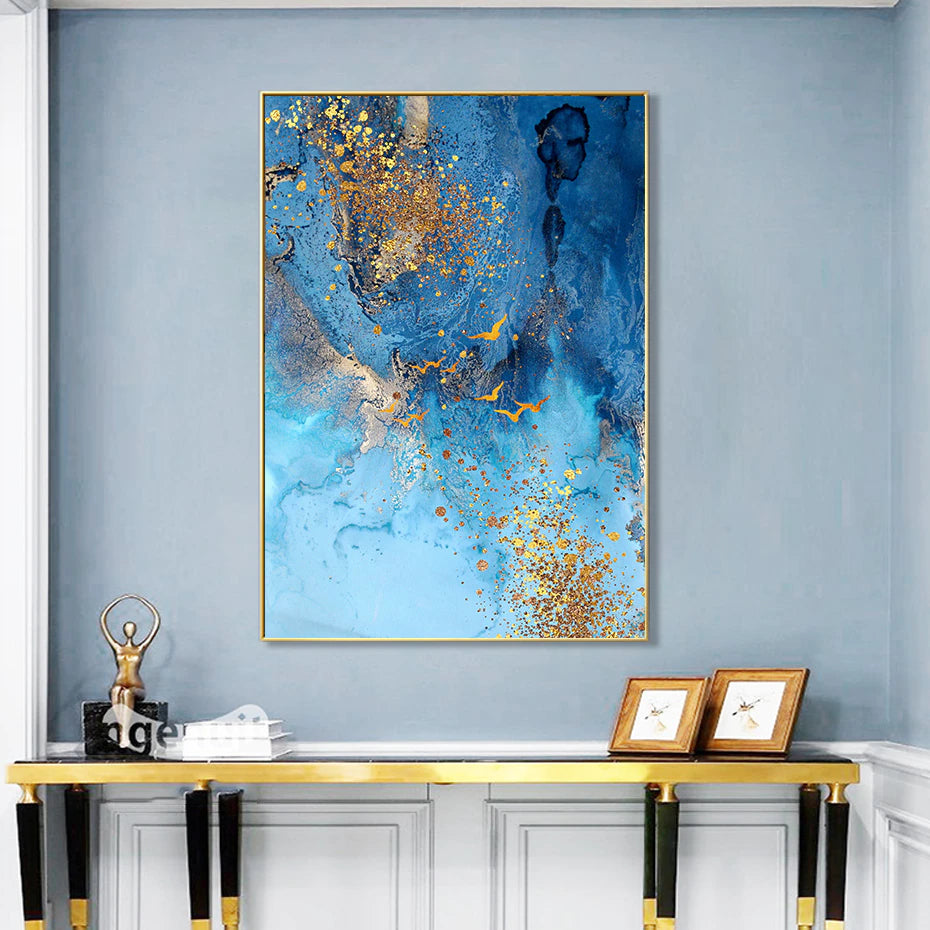 Deep Blue Marble Golden Sea Scandinavian Wall Art Fine Art Canvas Prints Contemporary Picture For Living Room Bedroom Nordic Home Decor