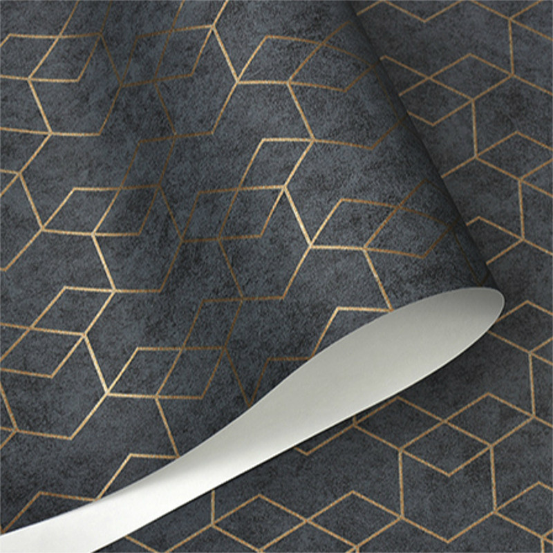 Luxury Gold Geometric Dark Gray Wallpaper For Office Home Living Room Shop Boutique Hotel Bar Restaurant Modern Solid Colors Contemporary Design Wall Covering