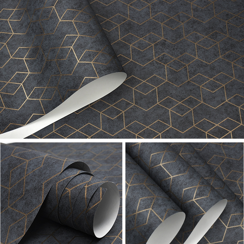 Luxury Gold Geometric Dark Gray Wallpaper For Office Home Living Room Shop Boutique Hotel Bar Restaurant Modern Solid Colors Contemporary Design Wall Covering