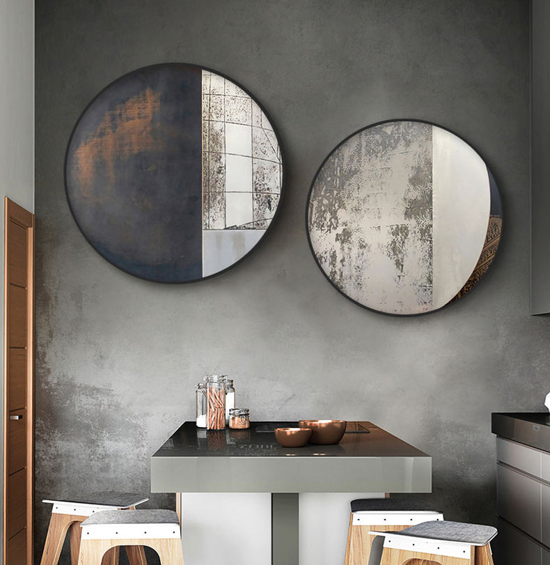 Dark Rustic Industrial Style Round Format Wall Art Fine Art Canvas Prints Neutral Colors Abstract Pictures For Contemporary Urban Loft Home Office Interior Decor