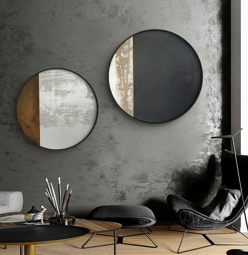 Dark Rustic Industrial Style Round Format Wall Art Fine Art Canvas Prints Neutral Colors Abstract Pictures For Contemporary Urban Loft Home Office Interior Decor