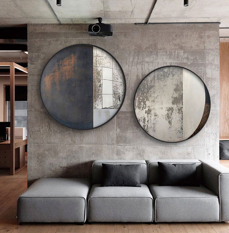 Dark Rustic Industrial Style Round Format Wall Art Fine Art Canvas Prints Neutral Colors Abstract Pictures For Contemporary Urban Loft Home Office Interior Decor