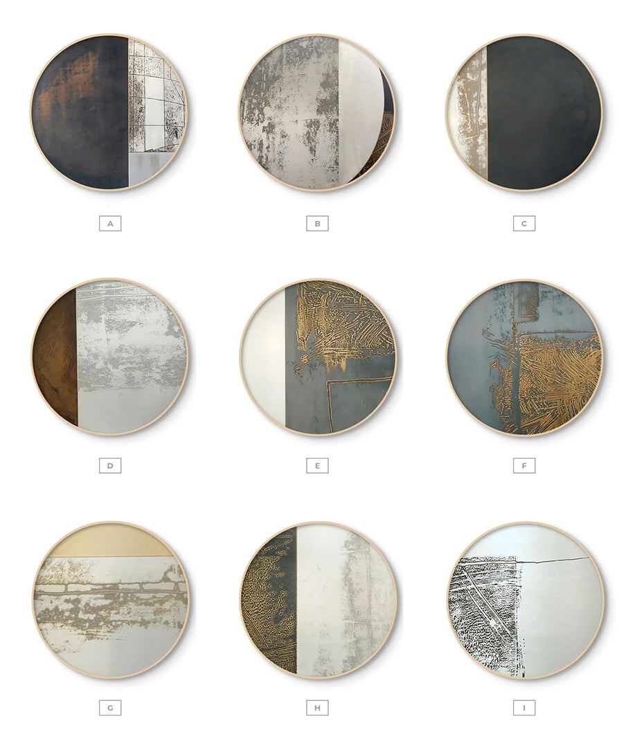 Dark Rustic Industrial Style Round Format Wall Art Fine Art Canvas Prints Neutral Colors Abstract Pictures For Contemporary Urban Loft Home Office Interior Decor