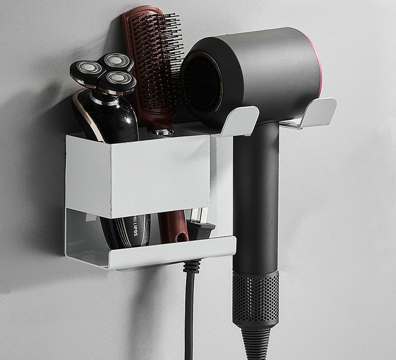 Dedicated Hair Grooming Rack For Hairdryer Hairbrush Shaving Equipment Storage Shelf For Bathroom Hair Salon Black White Space Aluminium