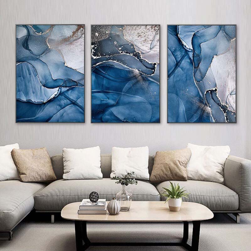 Deep Blue Liquid Marble Print Abstract Wall Art Fine Art Canvas Prints Modern Pictures For Living Room Dining Room Home Office Interior Decor