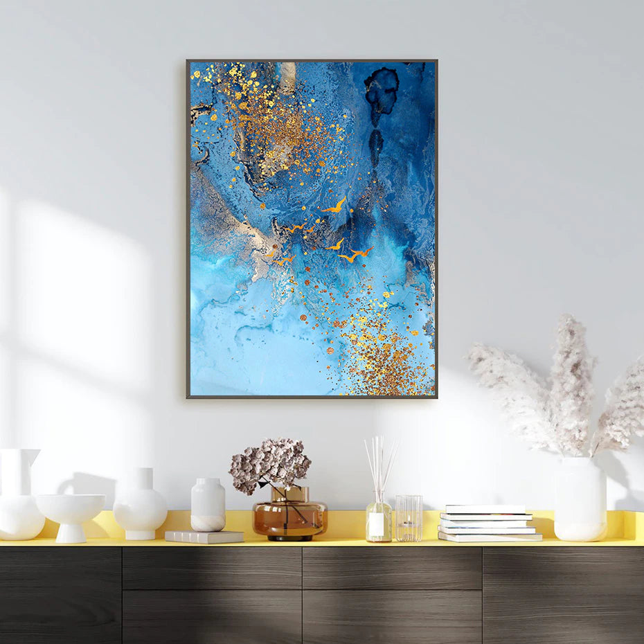 Deep Blue Marble Golden Sea Scandinavian Wall Art Fine Art Canvas Prints Contemporary Picture For Living Room Bedroom Nordic Home Decor
