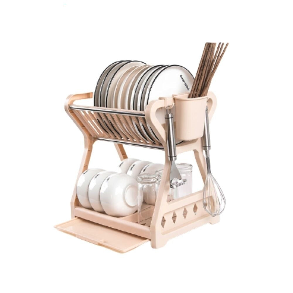 Dual Tier Draining Rack For Kitchen Sink Space Saving Foldable Waterproof Double Drainer For Washing Up Drying Dishes Essential Kitchen Accessories