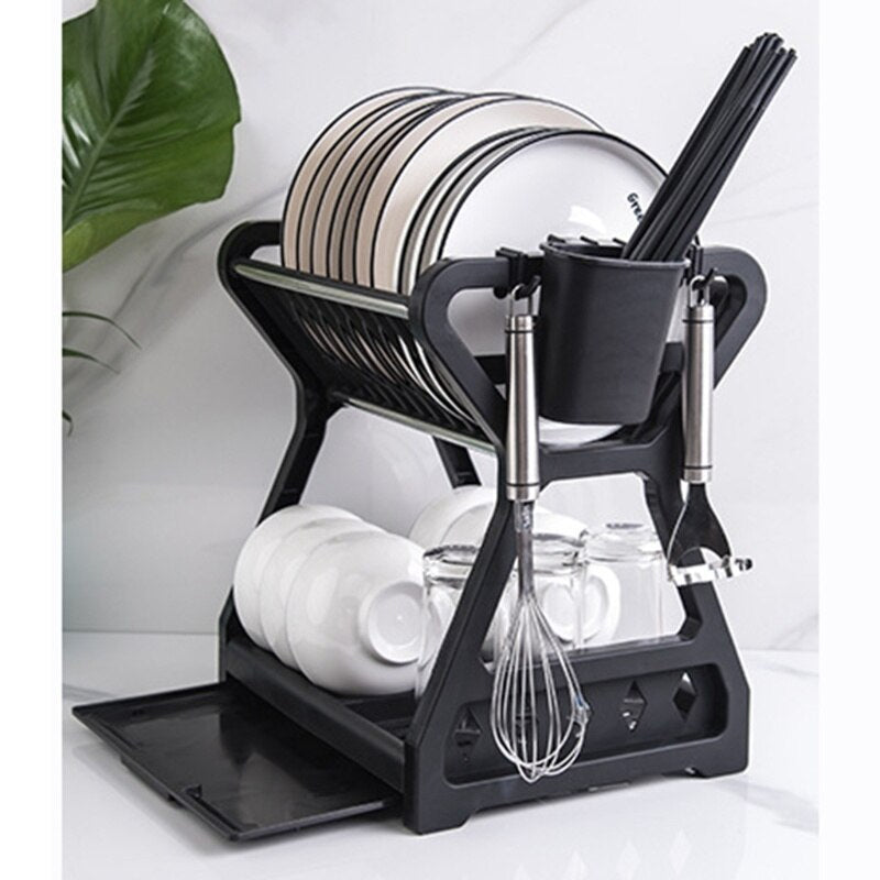 Dual Tier Draining Rack For Kitchen Sink Space Saving Foldable Waterproof Double Drainer For Washing Up Drying Dishes Essential Kitchen Accessories