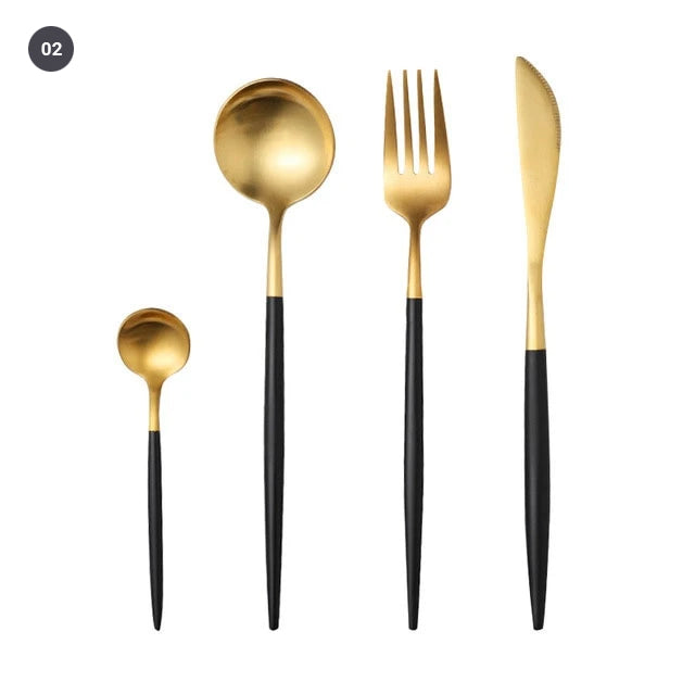 Elegant Golden Stainless Steel Dinnerware Cutlery Set Stainless Steel Steak Knife Fork Set Coffee Spoon Teaspoon Kitchen Tableware
